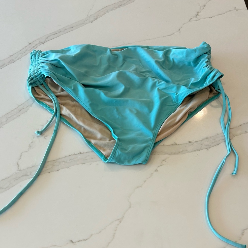 High-waisted light blue swimsuit bottoms 2X